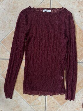 stradivarius Burgundy Lace Long-Sleeve Top